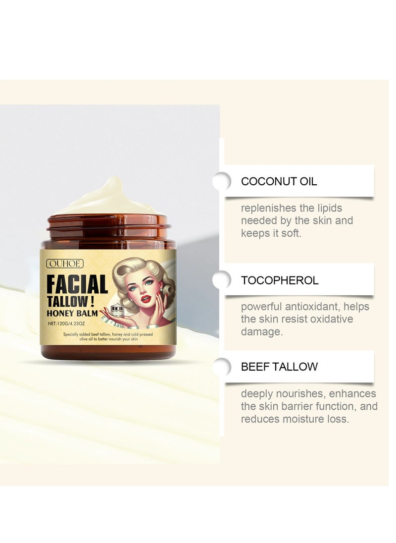 OUHOE - Whipped Beef Tallow and Honey Balm, 4.23oz, Unscented, Grass Fed Grass Finished Face Cream, Body Lotion, and Lip Balm - Image 1