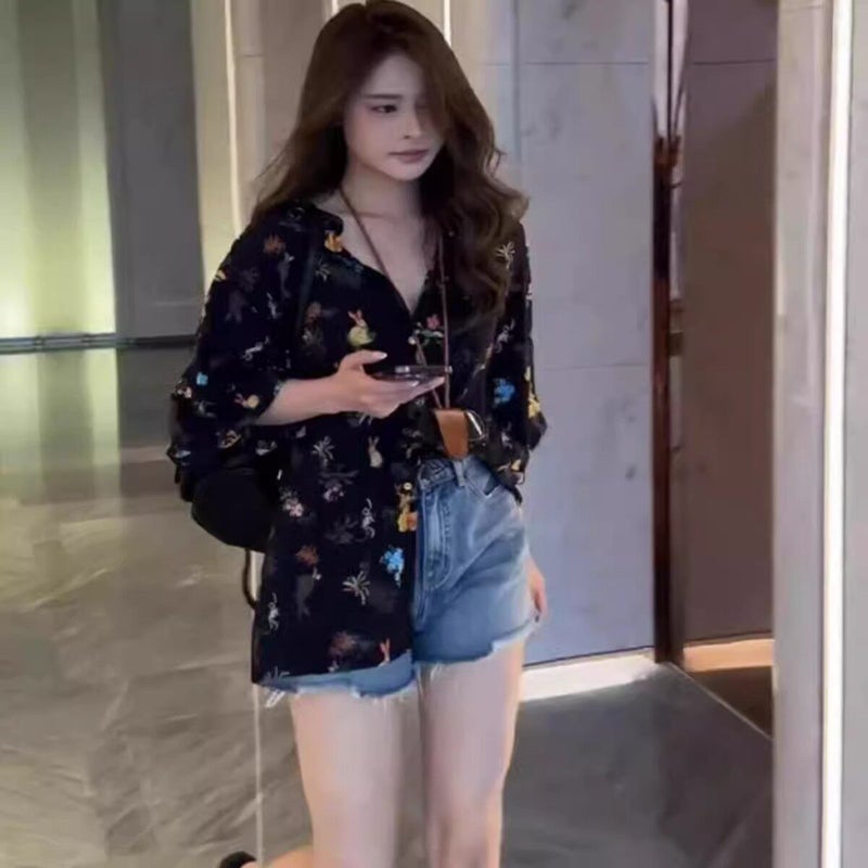 Sister gathering uniform wedding wedding bridesmaid group photo performance clothing 90s retro Hong Kong style floral shirt - Image 1
