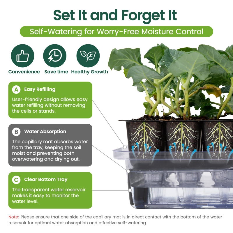 SOLIGT Self Watering Seed Starter Trays with Humidity Domes, Extra Thick Plastic Seed Starter kit for Seed Starting, Plant Germination & Seedling Growing, 6 Pack 144 Cells - Image 2