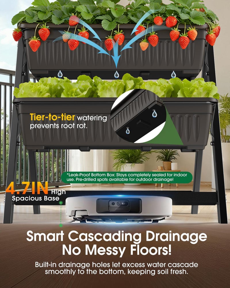 Olaiti 5-Tier Vertical Garden Bed Planter Boxes with Drainage System & Storage Space, Freestanding Vertical Garden Planter with 5 S-Hooks for Plants Vegetables Flowers Herbs in Garden Patio Yard - Image 4