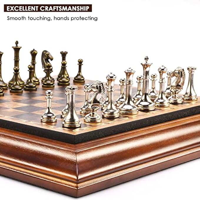 AMEROUS 14 inches Wooden Chess Set with Metal Chess Pieces  25 KingStorage for ChessmenGift PackageInstructionsClassic Board Game - Image 5