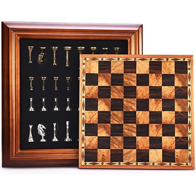 AMEROUS 14 inches Wooden Chess Set with Metal Chess Pieces  25 KingStorage for ChessmenGift PackageInstructionsClassic Board Game - Image 1