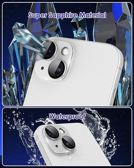 KEKOZE Camera Lens Protector Compatible With iPhone 15 and iPhone 15 Plus � Full Coverage 9H Tempered Glass with Metal Plate, HD Clear, Joint Camera Ring Protector - Silver - Image 5