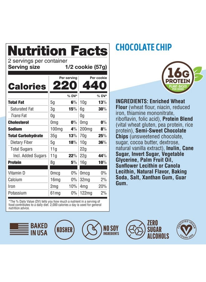 LENNY & LARRY'S كوكي ليني ولاري الكامل، رقائق الشوكولاتة، مخبوزة ناعمة، 16 جرام بروتين نباتي، نباتية، غير معدلة وراثيًا، 4 أونصة كوكي (عبوة من 12) - Image 5
