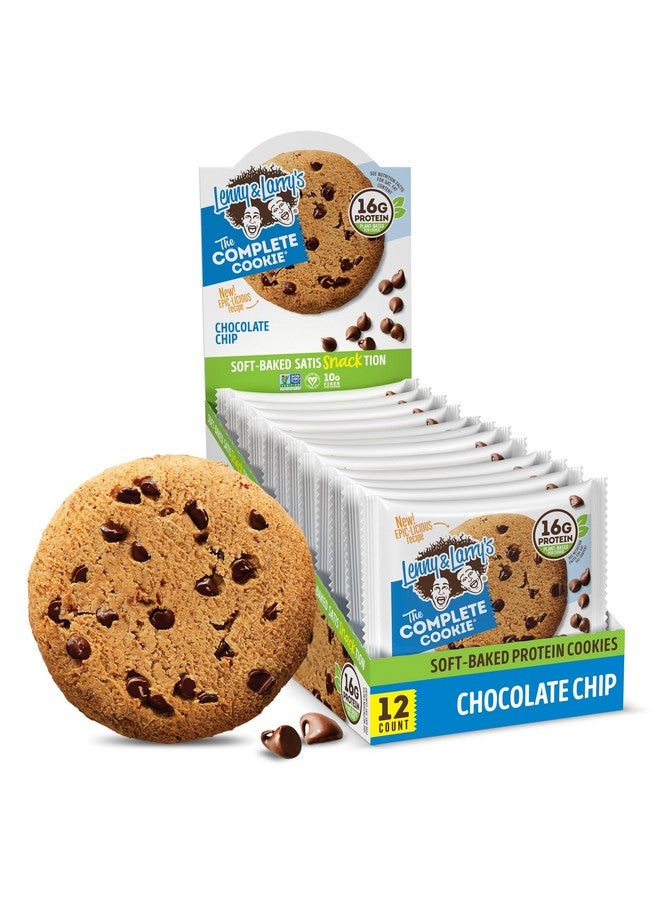 LENNY & LARRY'S كوكي ليني ولاري الكامل، رقائق الشوكولاتة، مخبوزة ناعمة، 16 جرام بروتين نباتي، نباتية، غير معدلة وراثيًا، 4 أونصة كوكي (عبوة من 12) - Image 1