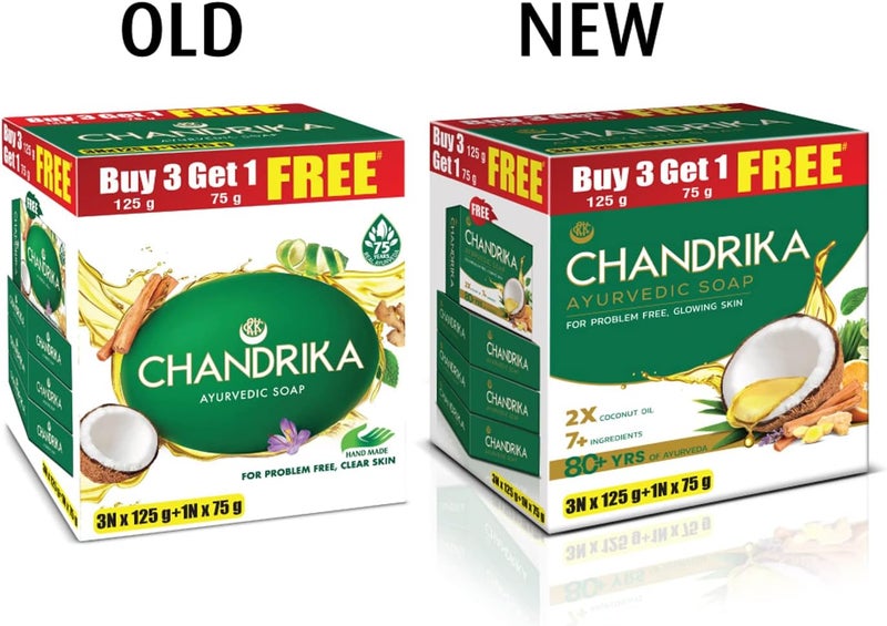 Chandrika Ayurvedic Soap - Buy 3 Get 1 Free, 4 Soaps (3 x 125g + 1 x 75g) for Glowing Skin - Image 4