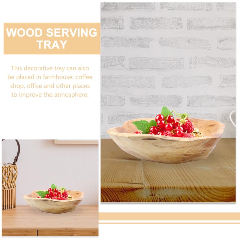 Hand Carved Wooden Fruit Bowl 15cm Rustic Salad Serving Tray Home Restaurant Decor - Image 4