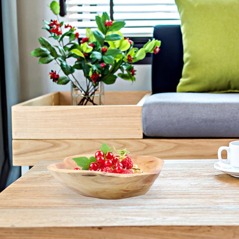 Hand Carved Wooden Fruit Bowl 15cm Rustic Salad Serving Tray Home Restaurant Decor - Image 5