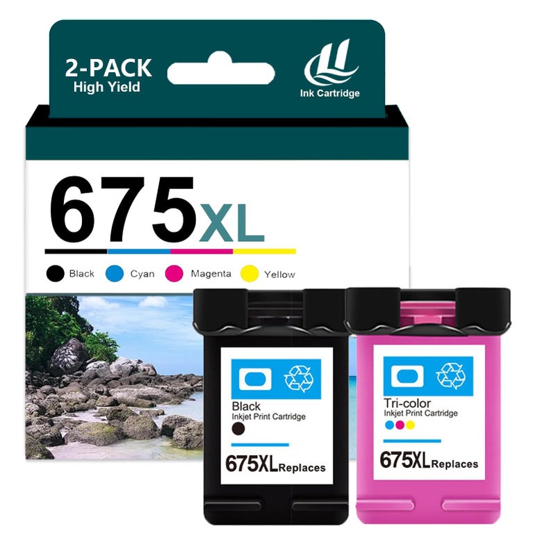 2 Pack Ink Cartridge Replacement 1 Black 1 Tricolor Size Normal Compatible Printers - Image 2