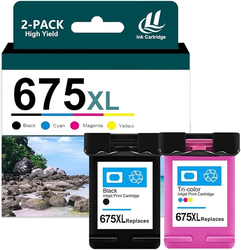 2 Pack Ink Cartridge Replacement 1 Black 1 Tricolor Size Normal Compatible Printers - Image 1