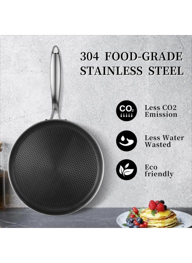 JUGTE Stainless Steel Honeycomb Frying Pan Non-Stick Pan with Stainless Steel Handle Stay Cool Non Toxic Dishwasher and Oven Safe Suitable for All Hob Types (26 CM DOSA) - Image 4