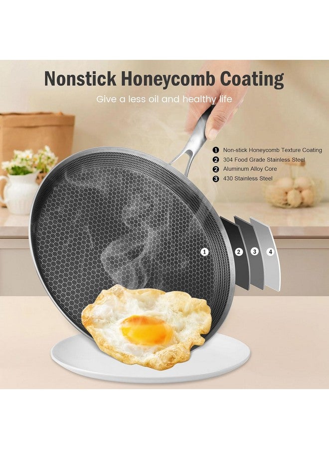 JUGTE Stainless Steel Honeycomb Frying Pan Non-Stick Pan with Stainless Steel Handle Stay Cool Non Toxic Dishwasher and Oven Safe Suitable for All Hob Types (26 CM DOSA) - Image 5