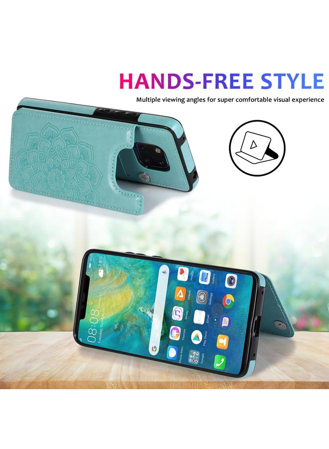 اس-توب جراب لهاتف Huawei Mate 20 Pro بتصميم ماندالا مزدوج الإبزيم مصنوع من مادة البولي يوريثان الحراري والبولي يوريثان الحراري مع فتحات للبطاقات وحامل وإطار للصور - Image 4