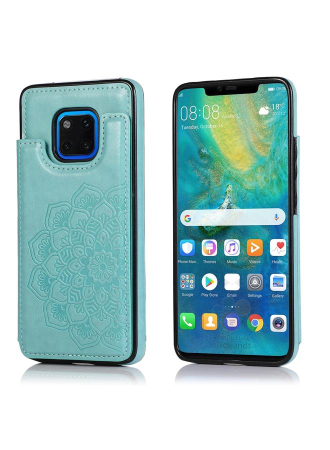 اس-توب جراب لهاتف Huawei Mate 20 Pro بتصميم ماندالا مزدوج الإبزيم مصنوع من مادة البولي يوريثان الحراري والبولي يوريثان الحراري مع فتحات للبطاقات وحامل وإطار للصور - Image 1