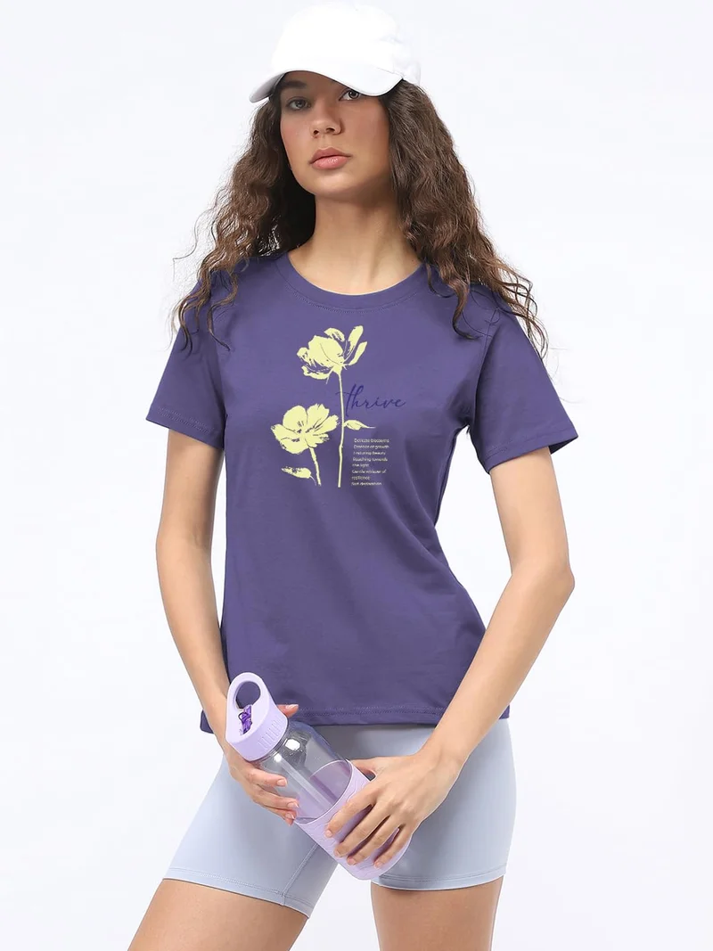 NOBERO Purple Graphic Print T-Shirt for Women