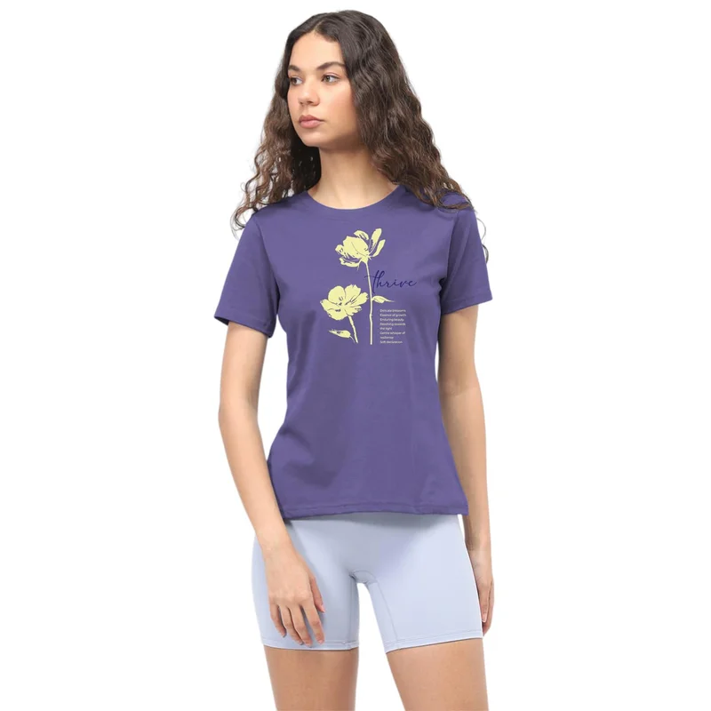NOBERO Purple Graphic Print T-Shirt for Women