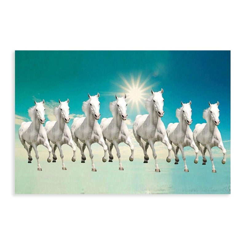 Home Trove تروفي المنزل سبعة خيول محظوظة تجري فن حيوانات فن الجدران خيول جارية ملصقات جدارية 9 ملصقات قماشية فن الجدران ديكور طباعة صورة لوحات لتزيين غرفة المعيشة وغرفة النوم أسلوب غير مؤطر - Image 1
