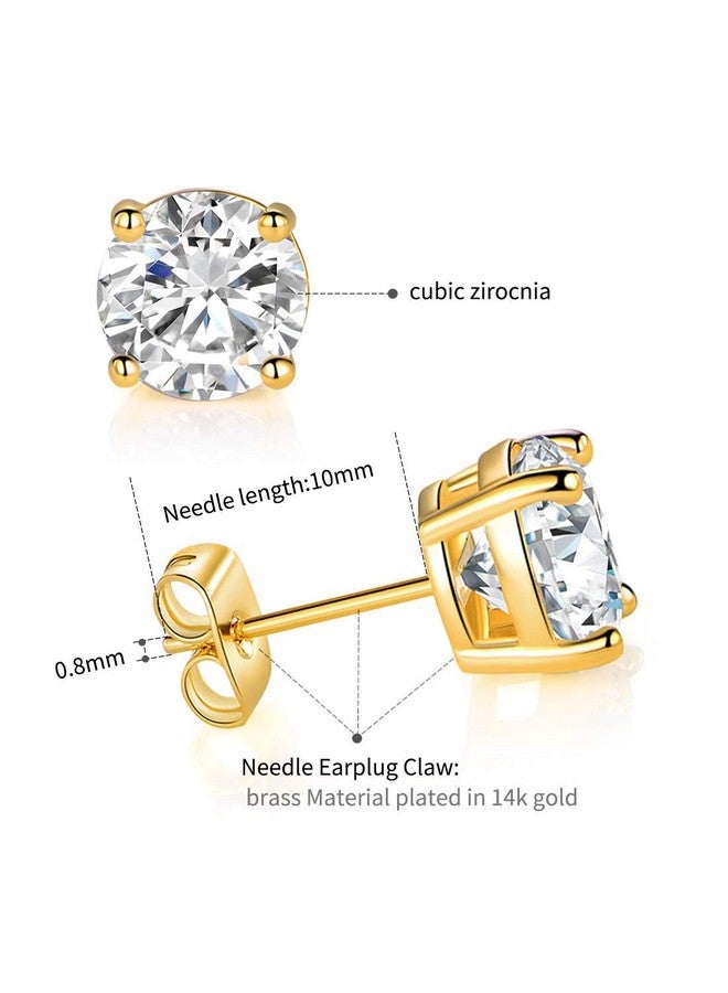 MDFUN 6 Pairs 14K Yellow Gold Plated Round Cut Clear Cubic Zirconia Stud Earring Pack - Image 4