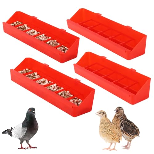 TOHONGADON 4 Pack No Mess Quail Feeder Removable 6 Slots Hanging Chicken Feeder Trough Water Trough for Pigeon Parrots Chicks Quail Duck Bird Poultry Animal - Image 1