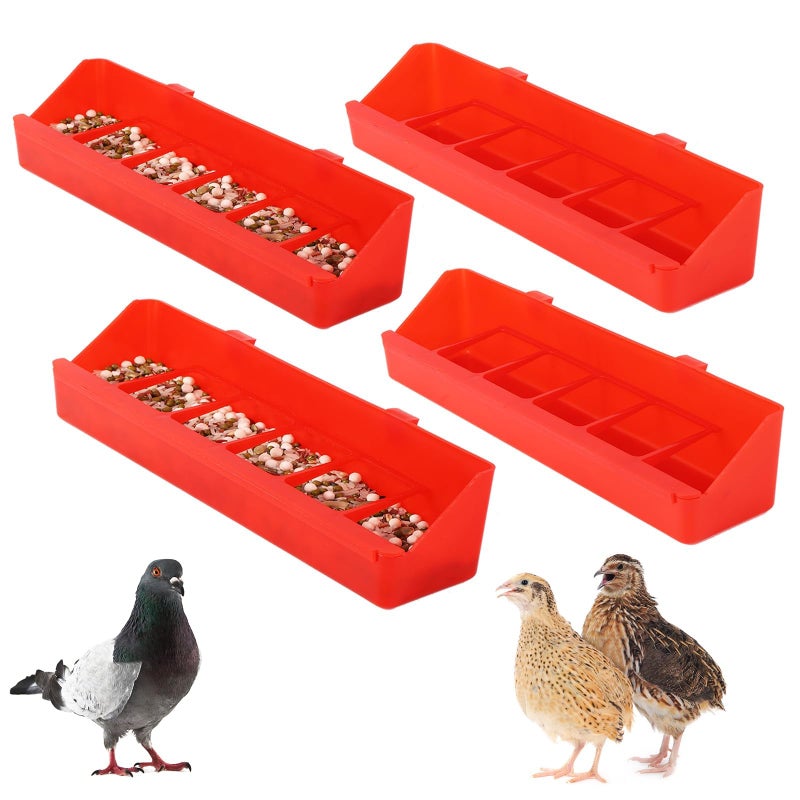 TOHONGADON 4 Pack No Mess Quail Feeder Removable 6 Slots Hanging Chicken Feeder Trough Water Trough for Pigeon Parrots Chicks Quail Duck Bird Poultry Animal - Image 2