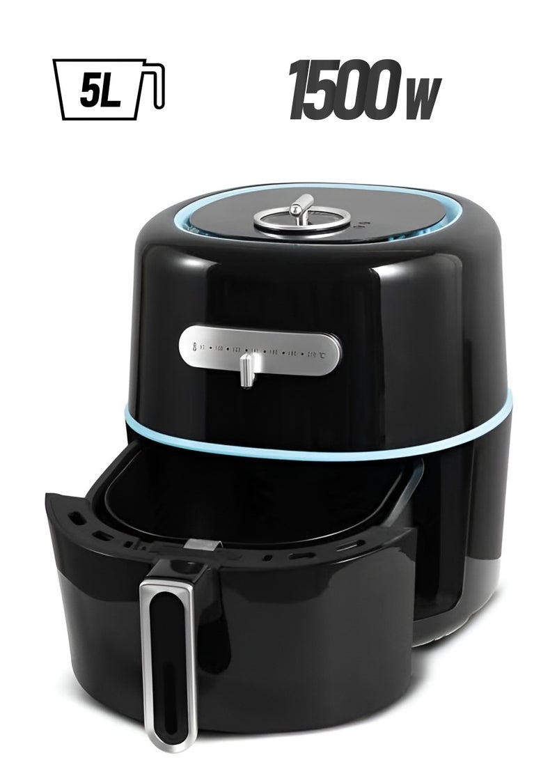 مقلاة هوائية سعة 5 لتر مع مؤقت لمدة 60 دقيقة، وتحكم في درجة الحرارة قابل للتعديل، وطهي بدون زيت للقلي الصحي والخبز والشوي والتحميص - سعة كبيرة 1500 واط - Image 1