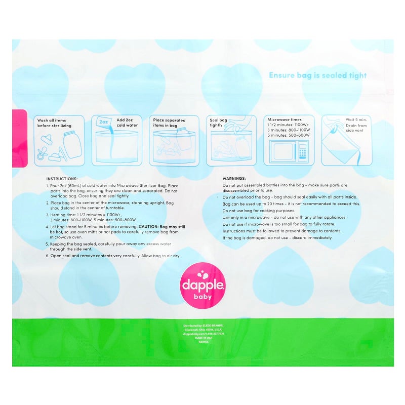 Dapple Baby Microwave Sterilizer Bags, Reusable for Breast Pump Parts & Baby Bottle, 20 Uses Per Bag, Great for Travel & Office, 8 Count (Pack of 1) - Image 4