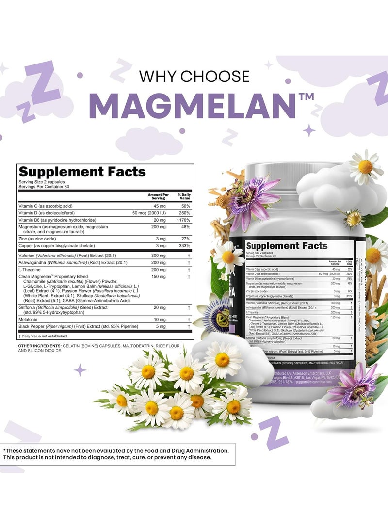 Clean Nutraceuticals Melatonin 10mg with Valerian Root & L-Theanine & Ashwagandha  60 Caps - Image 2