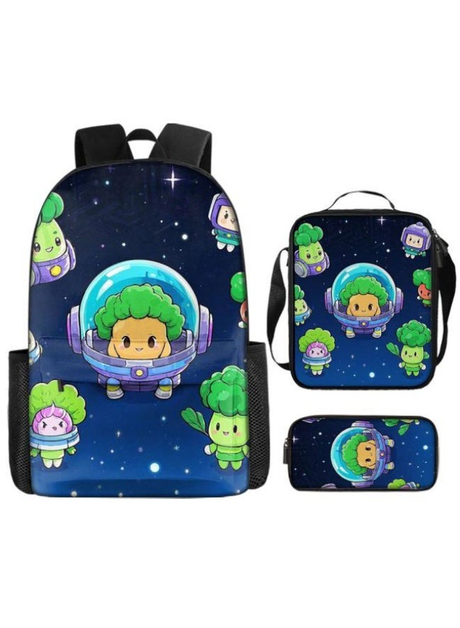 Cartoon three-piece schoolbag with front pocket