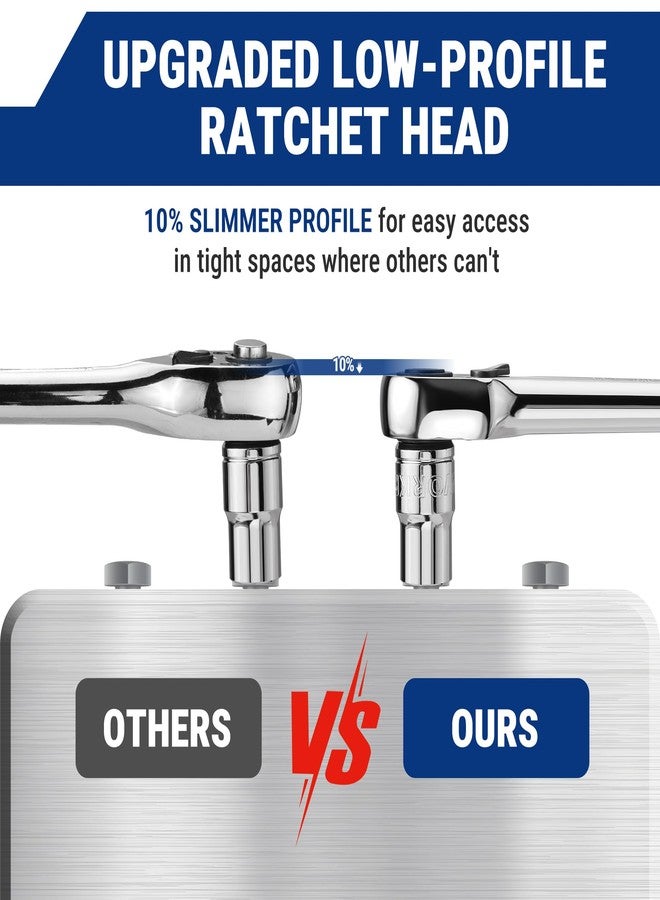 ووركبرو مفتاح ربط WORKPRO منخفض الارتفاع بقطر 1/2 بوصة، مفتاح ربط سريع الفك بـ 90 سنًا، قابل للعكس، مصنوع من 40Cr (ما يعادل SAE 5140)، رأس محرك منخفض الارتفاع من CR-MO، مصقول بالكامل، هدايا للرجال - Image 4