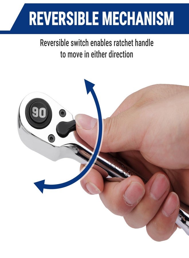 ووركبرو مفتاح ربط WORKPRO منخفض الارتفاع بقطر 1/2 بوصة، مفتاح ربط سريع الفك بـ 90 سنًا، قابل للعكس، مصنوع من 40Cr (ما يعادل SAE 5140)، رأس محرك منخفض الارتفاع من CR-MO، مصقول بالكامل، هدايا للرجال - Image 5