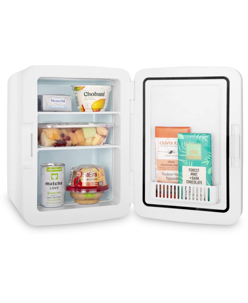 Cooluli 10L Mini Fridge for Bedroom - Car, Office Desk & College Dorm Room - 12v Portable Cooler & Warmer for Food, Drinks, Skincare, Beauty & Makeup - AC/DC Small Refrigerator with Glass Front, Blue - Image 5