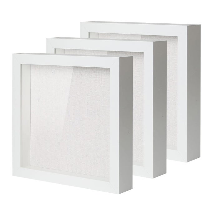 SHADOW BOX PICTURE FRAME WITH LINEN BOARD DEEP WOOD GLASS DISPLAY CASE READY TO HANG MEMORY BOX BABY SPORTS MEMORABILIA PINS AWARDS MEDALS WEDDING TICKETS AND PHOTOS WHITE 3PCS 10X10