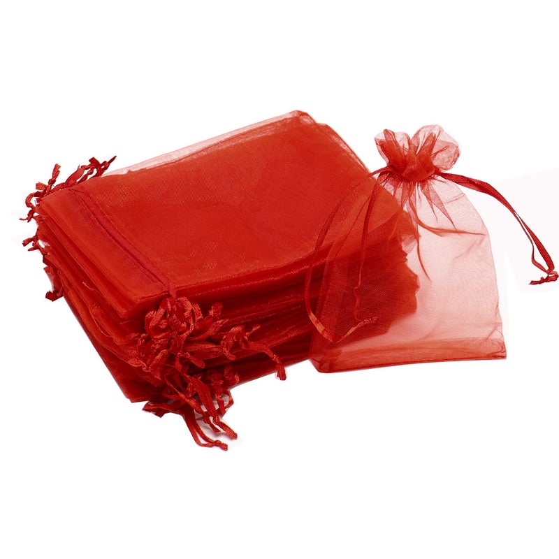 Bezall 50Pcs Red Organza Gift Bags 3x4 Inch Small Mesh Drawstring Christmas Candy Bags Baby Shower Party Favor Jewelry Pouches