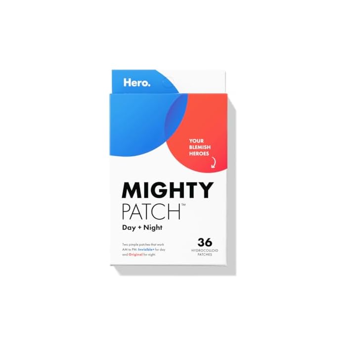 Mighty Patch™ Day and Night Patches – The Hydrocolloid Patch Duo Pack. Derm-Tested. Medical-Grade Hydrocolloid. Absorbs Pimple Gunk in 6-8 Hours. 36ct (18x Original, 18x Invisible+)