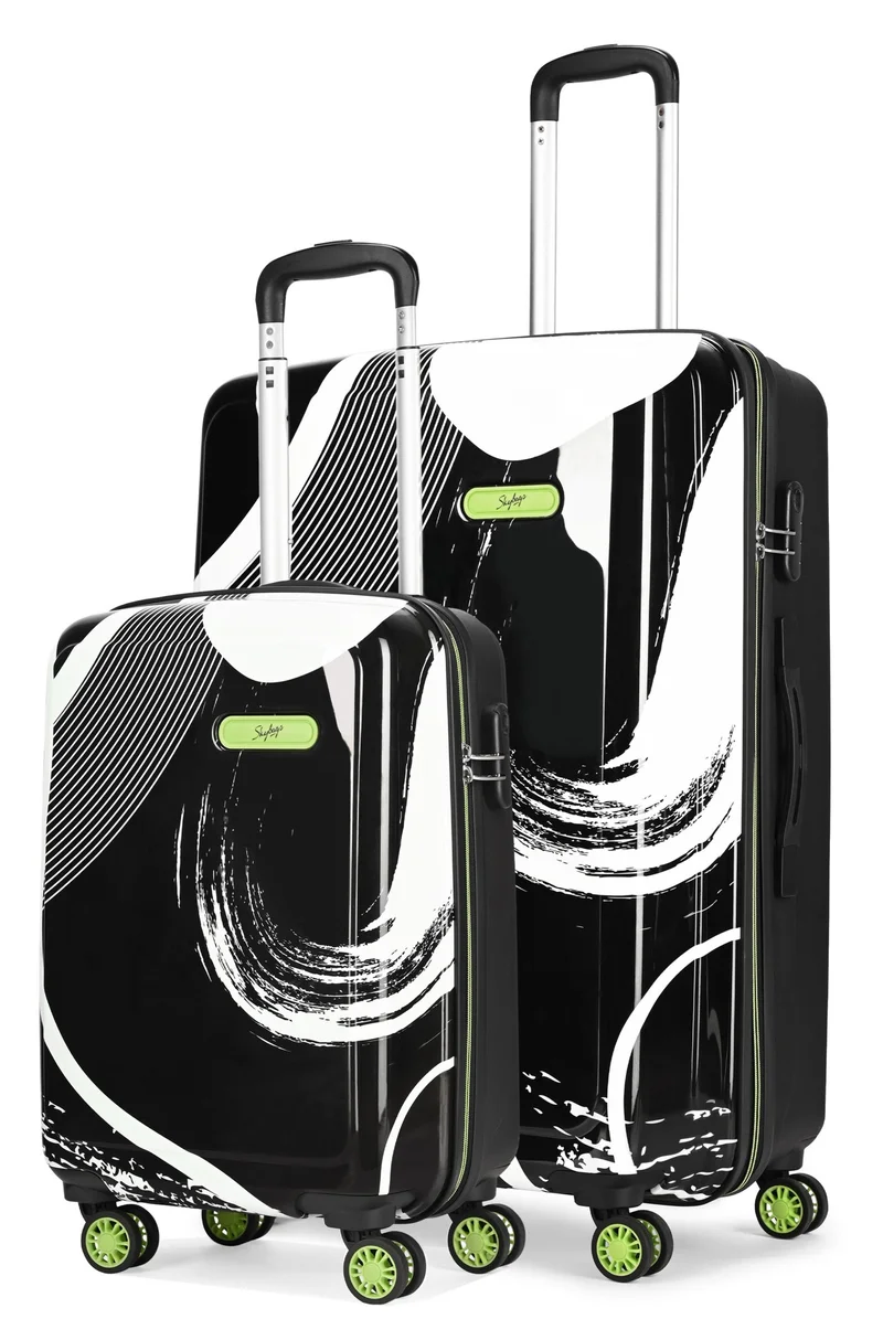 Skybags SPLASH Set of 2 Polypropylene(PP), 4 Spinner Double Wheel Trolley Bags for Travel, Hard Case Lightweight Bag with TSA Lock, Tough Suitcase for Travel (Large-28, Cabin-20 Inch), Black