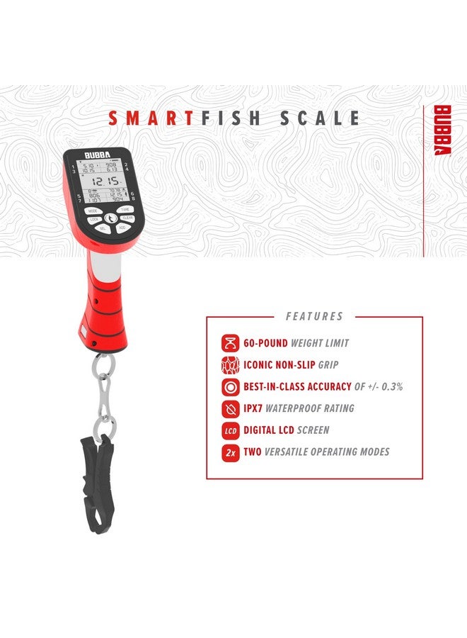 بوبا ميزان السمك الذكي من BUBBA - أداة صيد السمك للبطولات - مشبك سمكة مدمج وخطاف - وضعان، شاشة رقمية، حد أقصى 60 رطلاً - Image 3