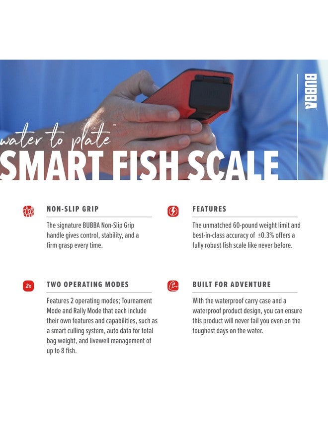 بوبا ميزان السمك الذكي من BUBBA - أداة صيد السمك للبطولات - مشبك سمكة مدمج وخطاف - وضعان، شاشة رقمية، حد أقصى 60 رطلاً - Image 4