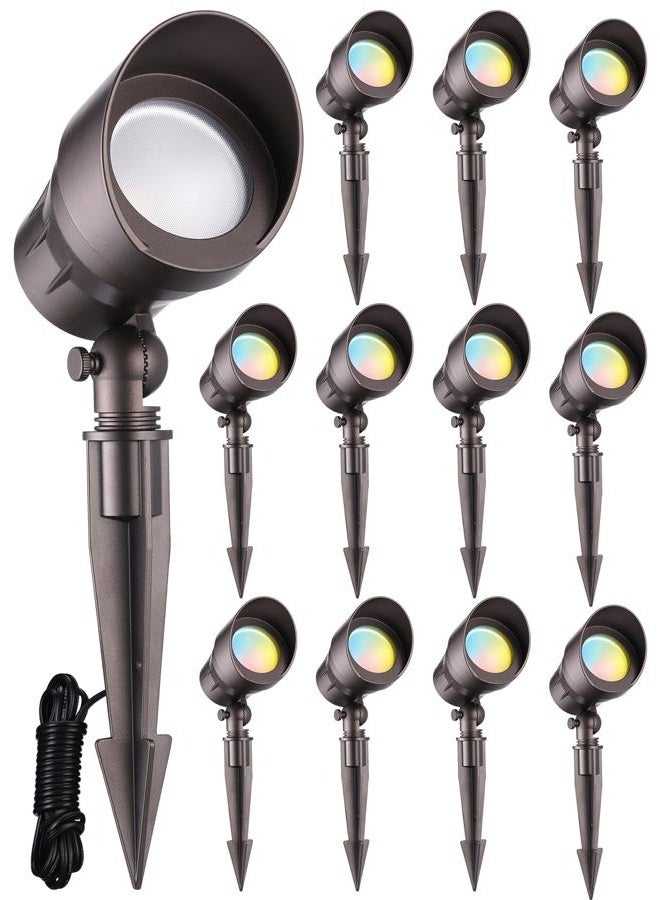 LEONLITE 12-Pack Low Voltage LED Landscape Spotlight, 3000K/4000K/5000K Selectable, 12V-24V AC/DC Die-cast Aluminum Low Voltage Garden Lights, CRI90+ IP65 Waterproof for Outdoor Yard Bush, Bronze - Image 1