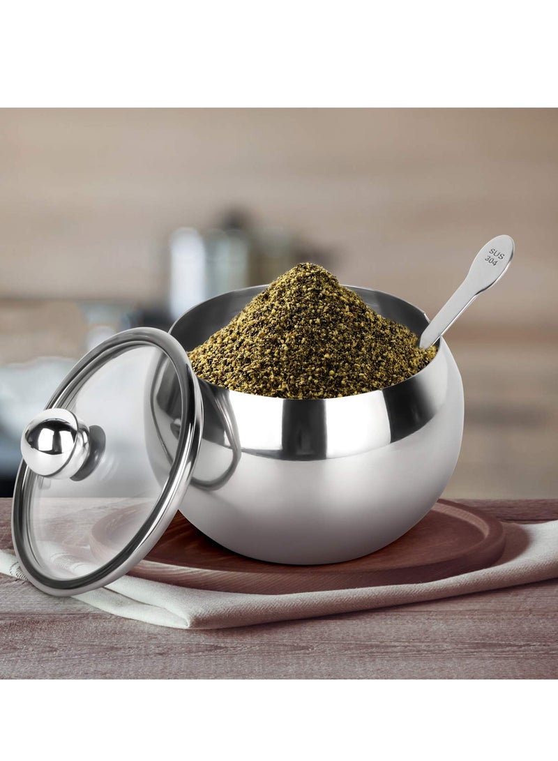 دايتويز وعاء سكر من الفولاذ المقاوم للصدأ مع غطاء شفاف وملعقة سكر، 240 مل (8.1 أونصة) حاوية سكر للمنزل والمطبخ - Image 4