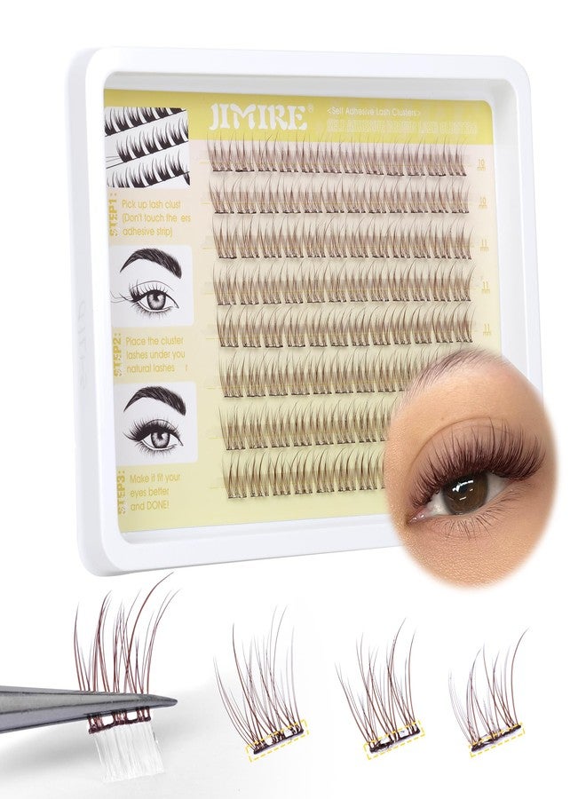 JIMIRE Brown Self-Adhesive Eyelashes - Press on Lash Clusters, Natural Look, Pre-Glued, Wispy 10-12MM Individual Lashes, Clear Band, Reusable Cluster Eyelash Extension - Image 1