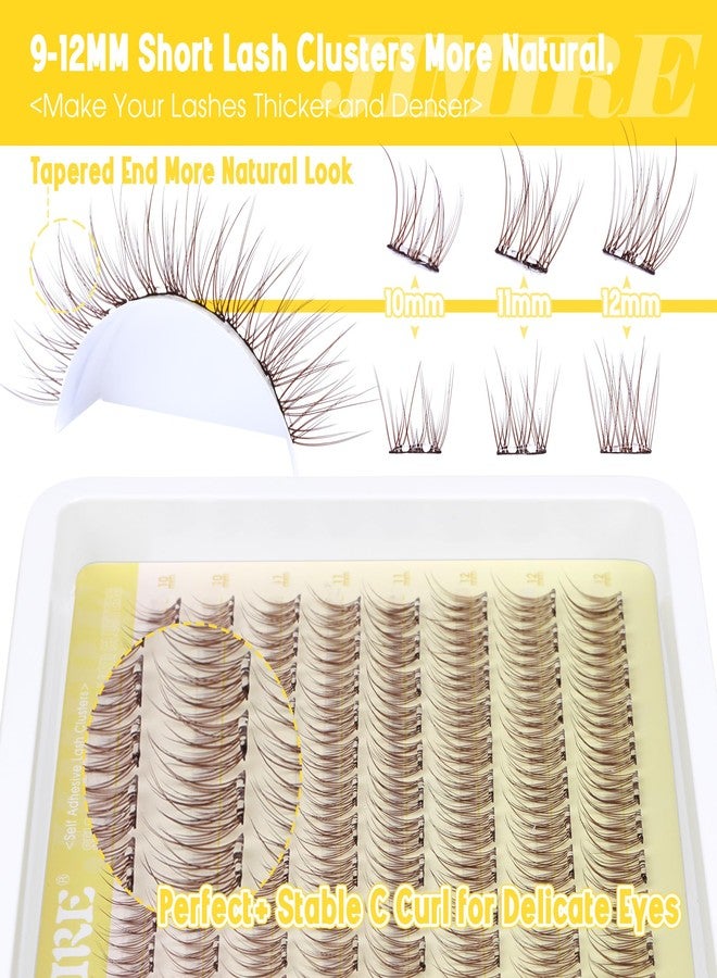 JIMIRE Brown Self-Adhesive Eyelashes - Press on Lash Clusters, Natural Look, Pre-Glued, Wispy 10-12MM Individual Lashes, Clear Band, Reusable Cluster Eyelash Extension - Image 2