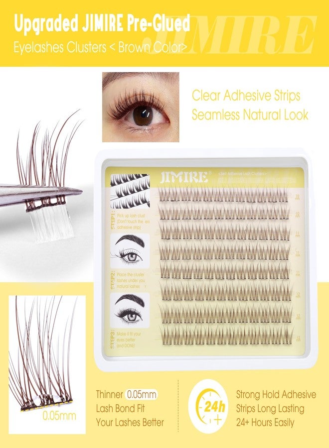 JIMIRE Brown Self-Adhesive Eyelashes - Press on Lash Clusters, Natural Look, Pre-Glued, Wispy 10-12MM Individual Lashes, Clear Band, Reusable Cluster Eyelash Extension - Image 3