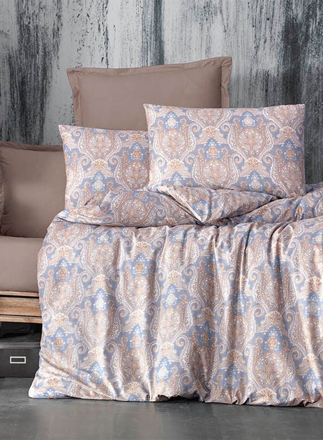In-House 8-Pieces Ranforse Cotton Comforter Set King Size 260x240 cm - Beige & Blue - 85597  - Image 1