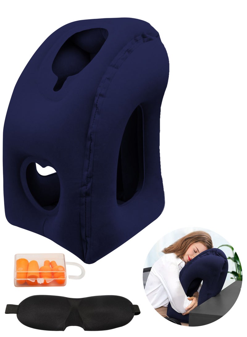 هومار كيت وسادة سفر قابلة للنفخ، وسادة رقبة الطائرة تدعم الرأس والذقن بشكل مريح للطائرات والقطارات والسيارات والقيلولة على طاولة الدرج - Image 1