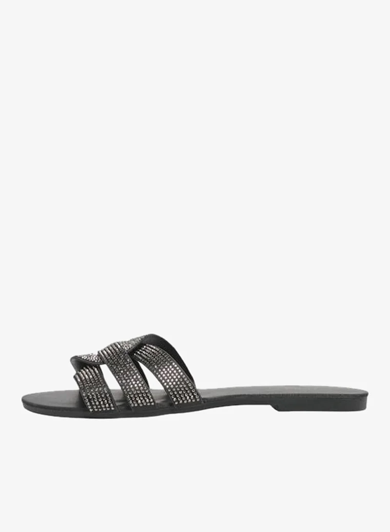 ONLY black Cut-Out Strap Design Flat Slide Sandals for Women | Best Price UAE