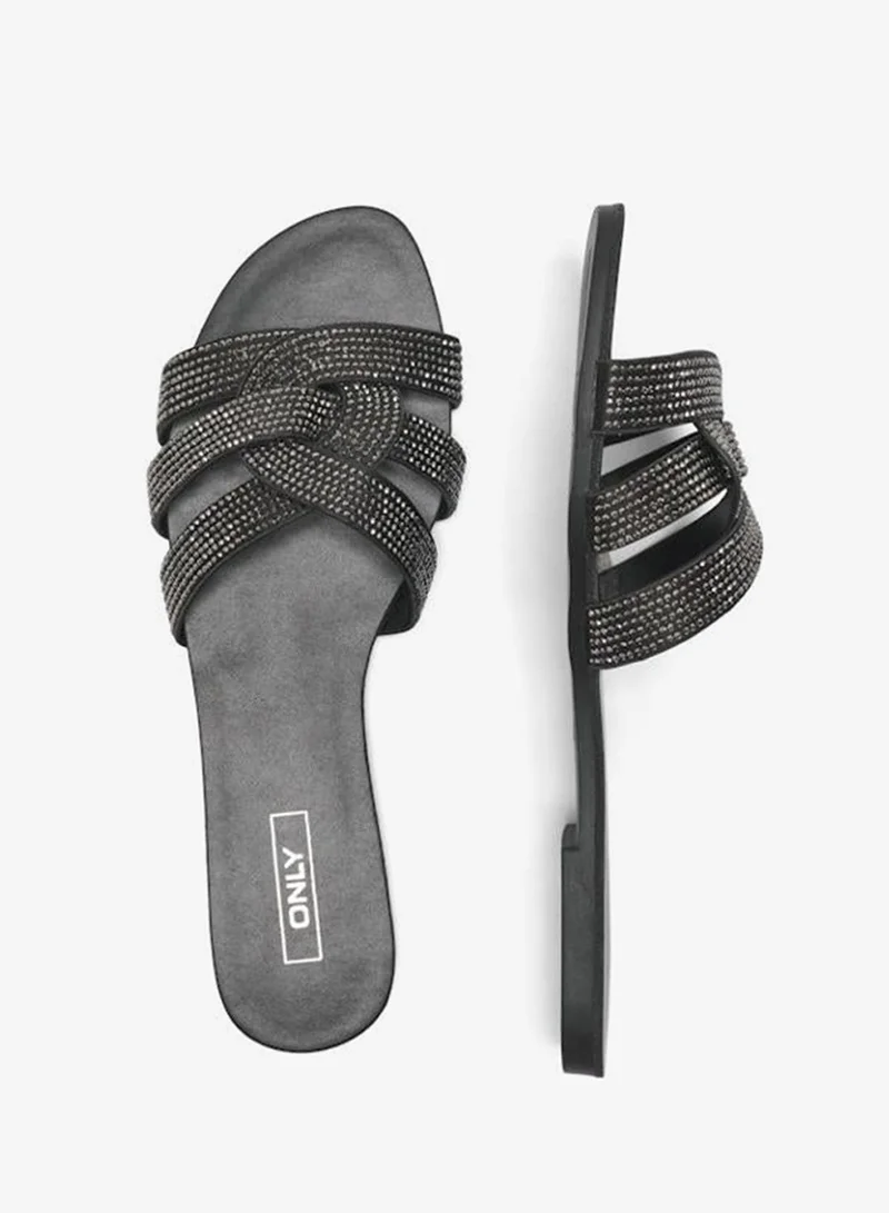 ONLY black Cut-Out Strap Design Flat Slide Sandals for Women | Best Price UAE