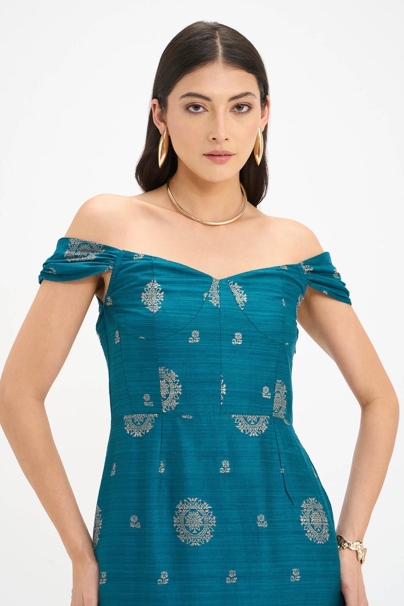 Virgio Ethnic Motifs Viscose Off Shoulder Bodycon Dress for Women - Image 5