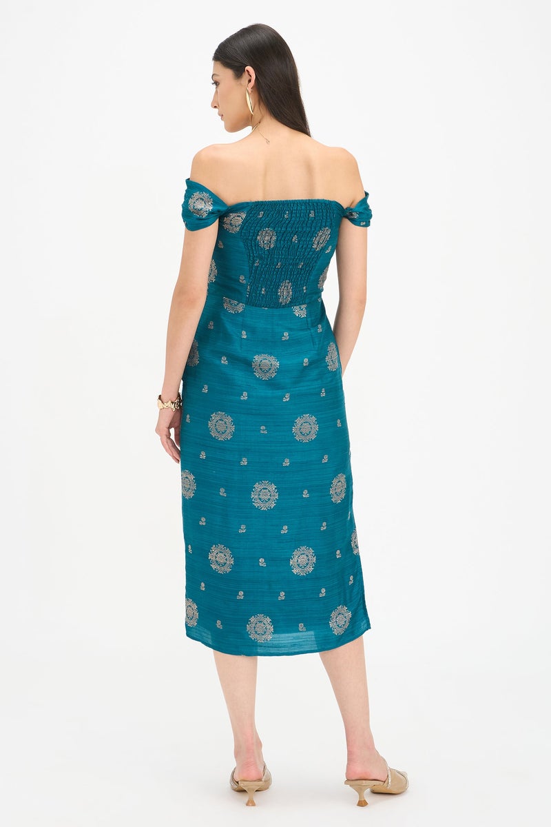 Virgio Ethnic Motifs Viscose Off Shoulder Bodycon Dress for Women - Image 4