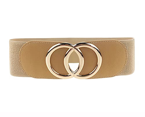 Swtddy Women's Elastic Wide Stretchy Waist Cinch Belt Waistband For Dresses (Suit For Waist Size 27"-35", Golden O Design Black+Khaki+Camel) - Image 2