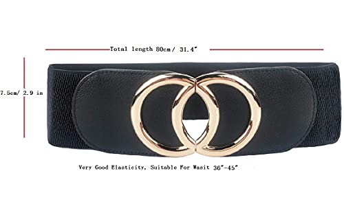 Swtddy Women's Elastic Wide Stretchy Waist Cinch Belt Waistband For Dresses (Suit For Waist Size 27"-35", Golden O Design Black+Khaki+Camel) - Image 4
